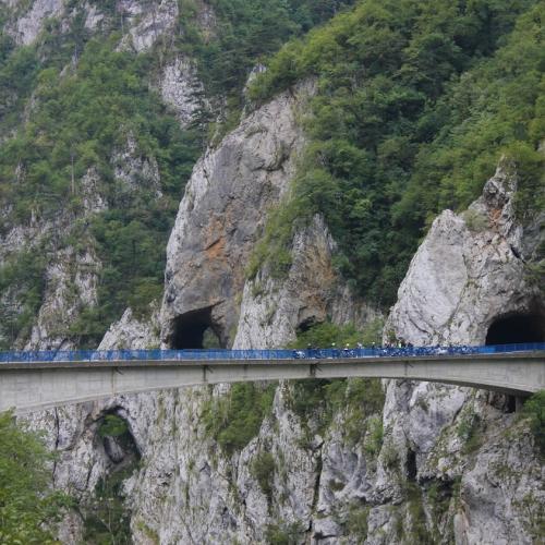 Piva canyon bridge Balkans motorcycle tour